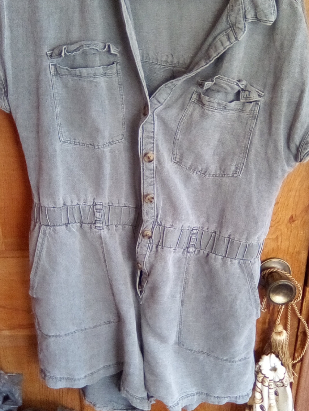 Nicole Miller Light Denim Blue Utility Romper
